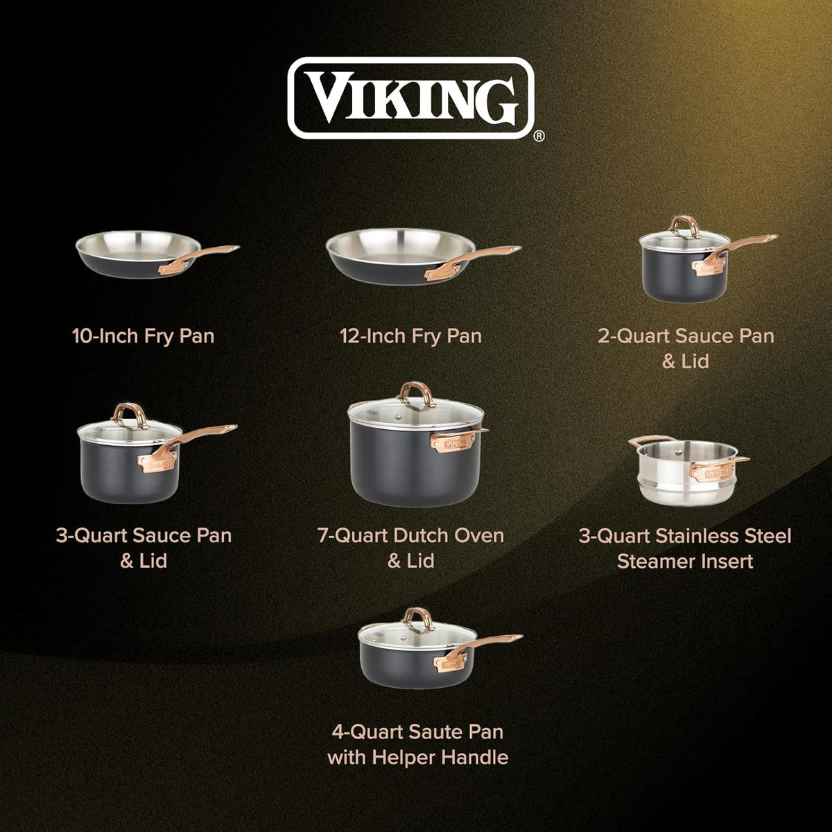 11 piece 3-Ply Black Copper Cookware Set with Glass Lids S763