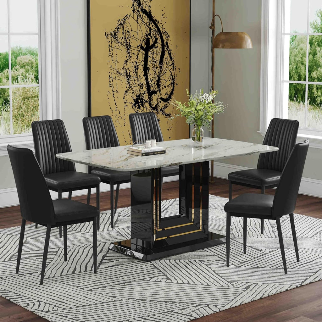 7-Piece Dining Table Set with 6 Soft Chairs A572961