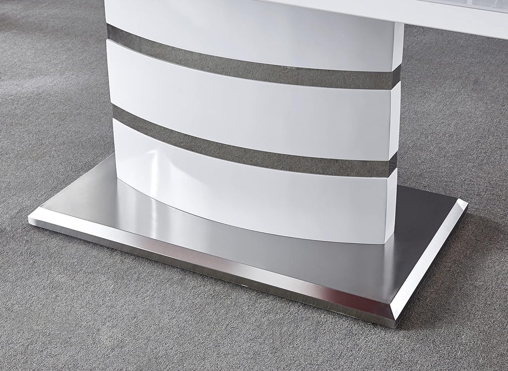 Extendable Dining Table with Butterfly Leaf, White High Gloss Lacquer MDF Base, Stainless Steel, 8 to 12 Person W801860