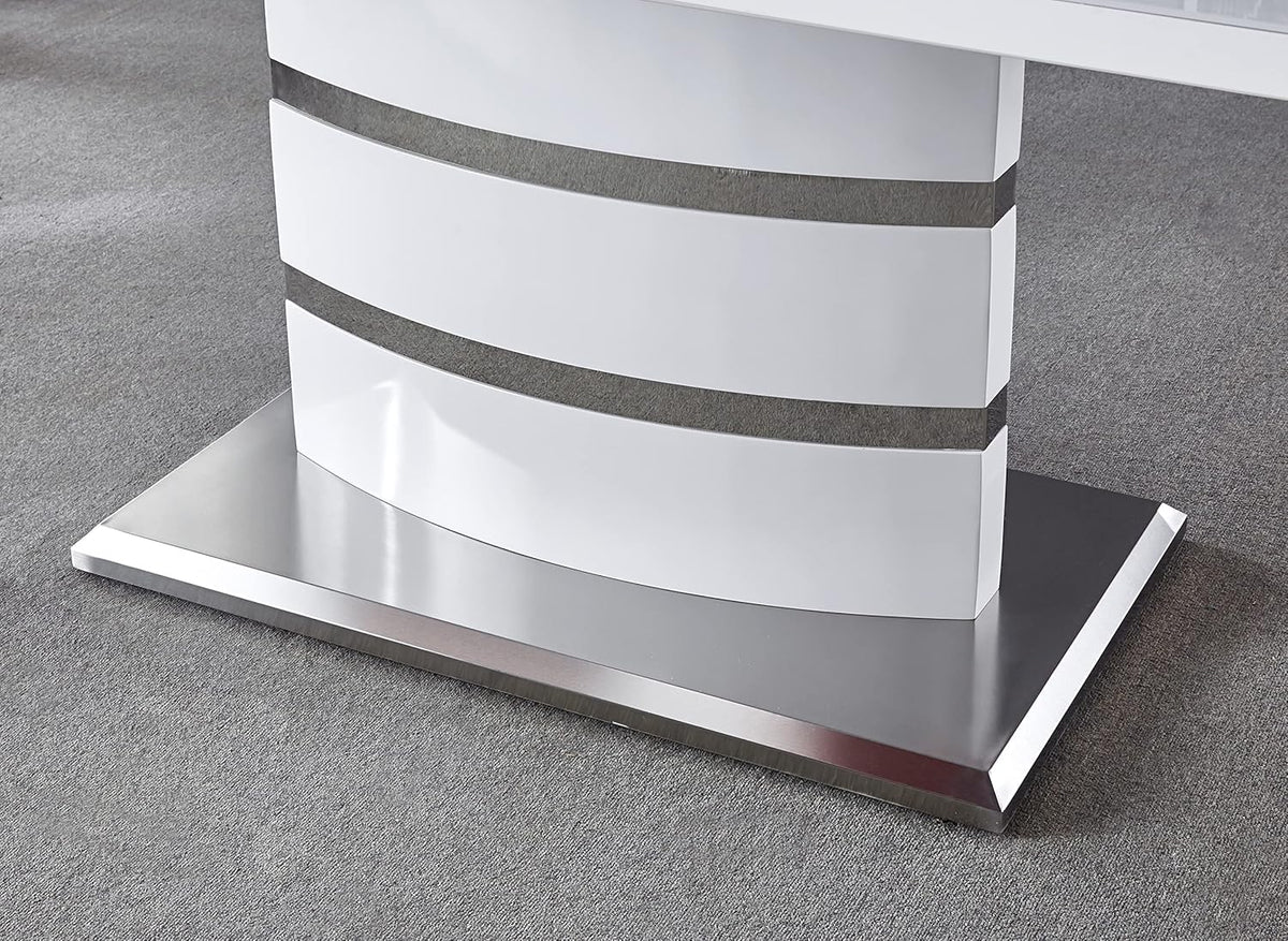 Extendable Dining Table with Butterfly Leaf, White High Gloss Lacquer MDF Base, Stainless Steel, 8 to 12 Person W801860