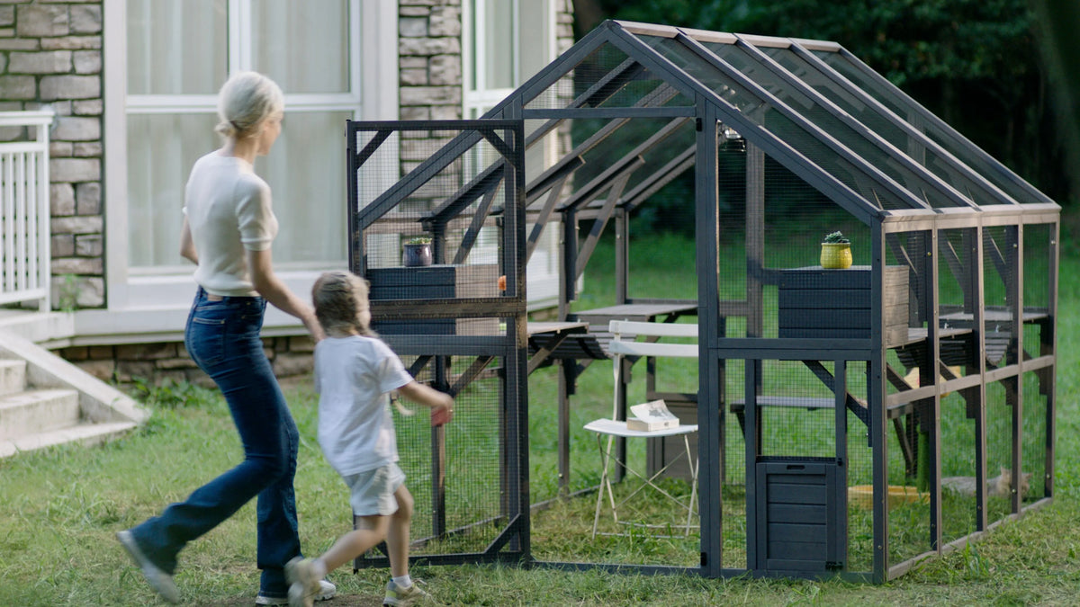 110'' Extra Large Wooden Catio Cage with Roof Cover F239
