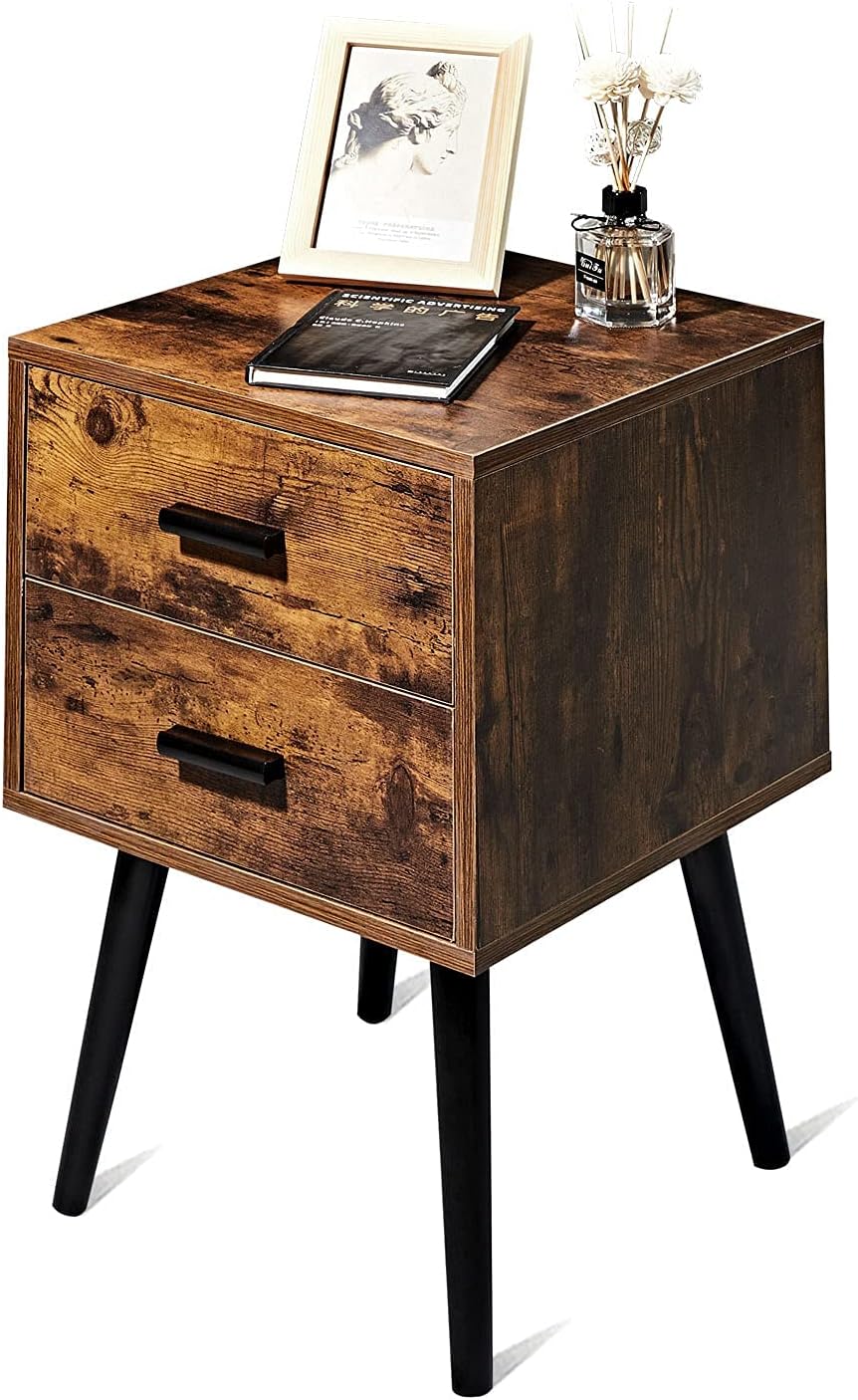 Wooden Night Stand with 2 Drawers Storage Cabinet Y141