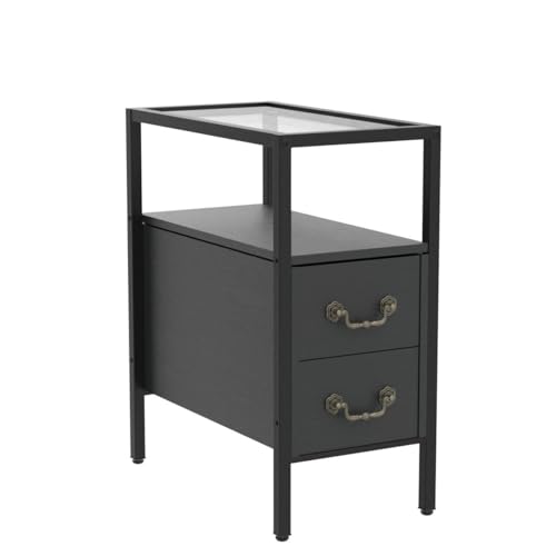 Set of 2 Brown Tall Night Stands with Drawers and Shelf E6716