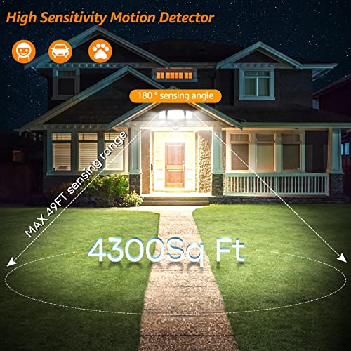 38W 4200LM 6000K IP65 Waterproof 3 Head LED Motion Sensor Flood Lights Black Q25246