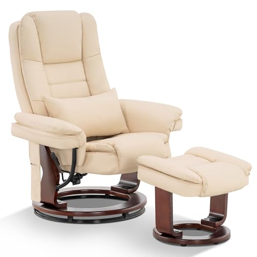 Cream White Faux Leather Recliner Chair with Ottoman Z362346