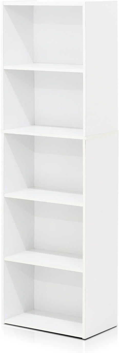 5-Tier Reversible Color Open Shelf Bookcase, White & 3-Tier Adjustable Shelf Bookcase, White U5917