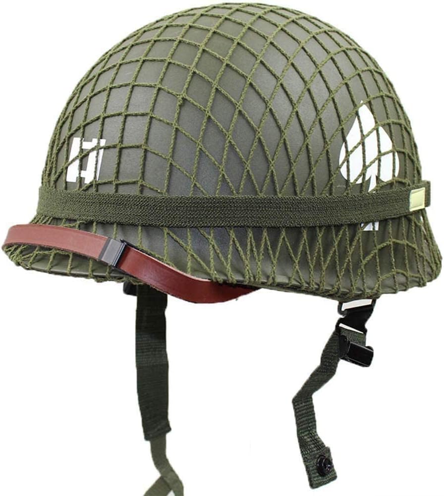 Green M1 Helmet Replica with Net and Canvas Chin Strap C508