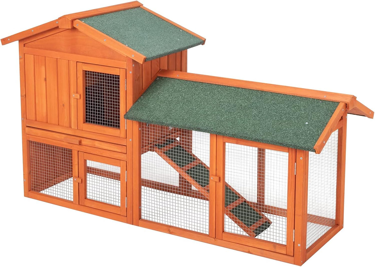 61" Wooden Chicken Coop on Wheels with Waterproof Tray P936