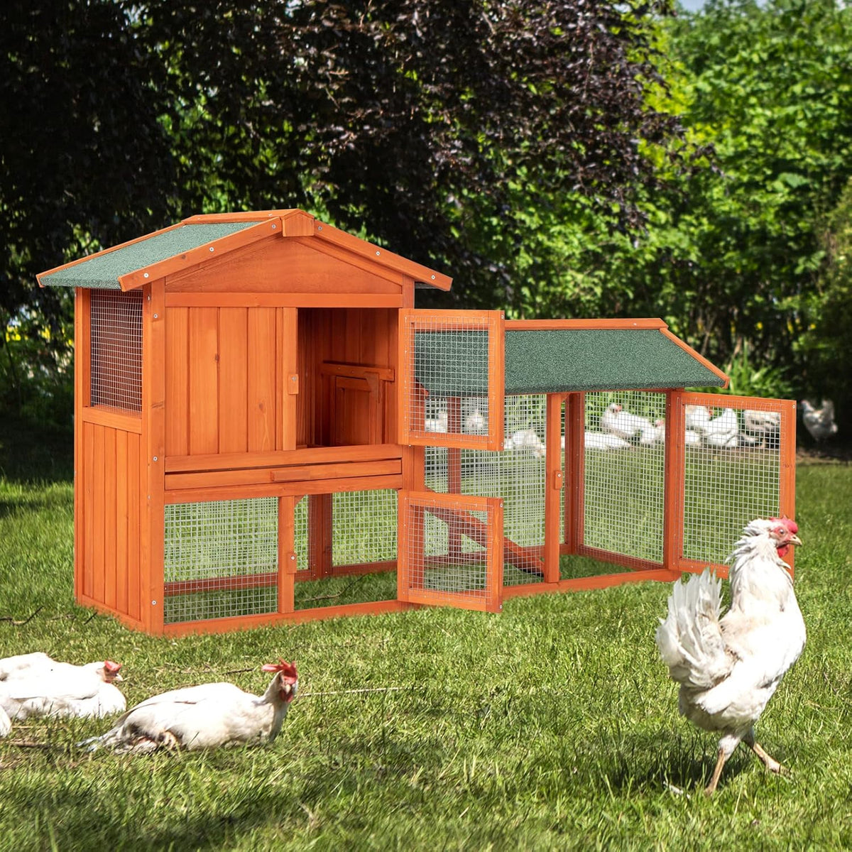 61" Wooden Chicken Coop on Wheels with Waterproof Tray P936