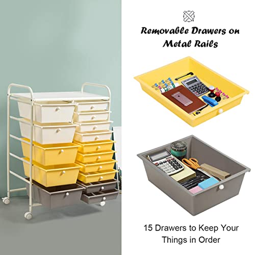 15 Drawer Rolling Storage Cart with Lockable Wheels, Black Q5909