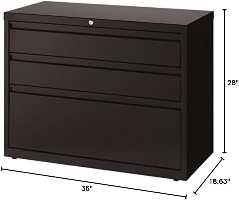 Black 36 inch Wide 3 Drawer Metal Lateral File Cabinet H954