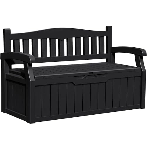 80 Gallon Outdoor Storage Bench Resin Patio Furniture Dark Black I28487