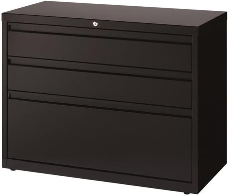 Black 36 inch Wide 3 Drawer Metal Lateral File Cabinet H954