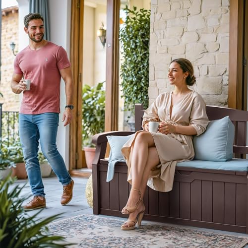 80 Gallon Outdoor Storage Bench Resin Patio Furniture Dark Black I28487