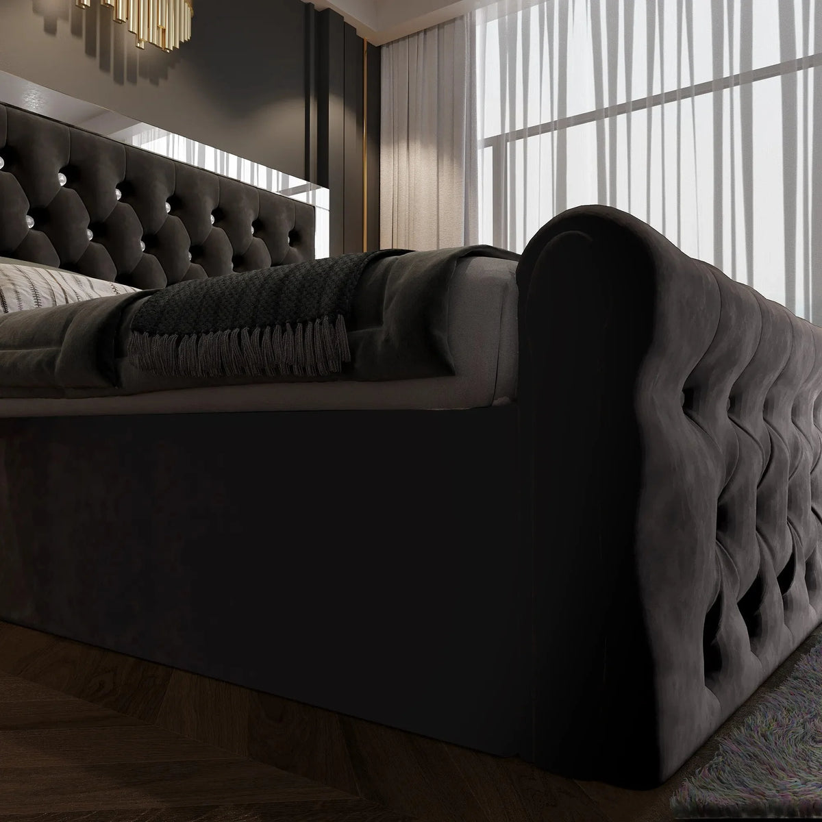 Crystal Velvet Upholstered Headboard with Mirror E5309