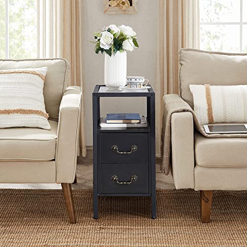 Set of 2 Brown Tall Night Stands with Drawers and Shelf E6716