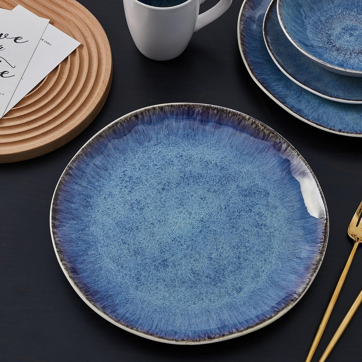 16-Piece Blue Stoneware Dinnerware Set U614719