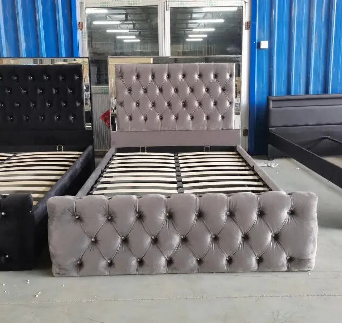 Crystal Velvet Upholstered Headboard with Mirror E5309