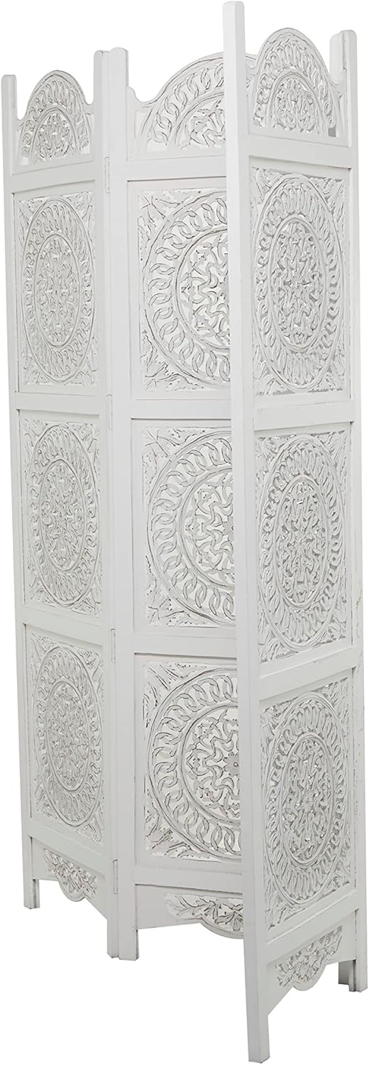 White 3 Panel Wood Room Divider Screen K117534