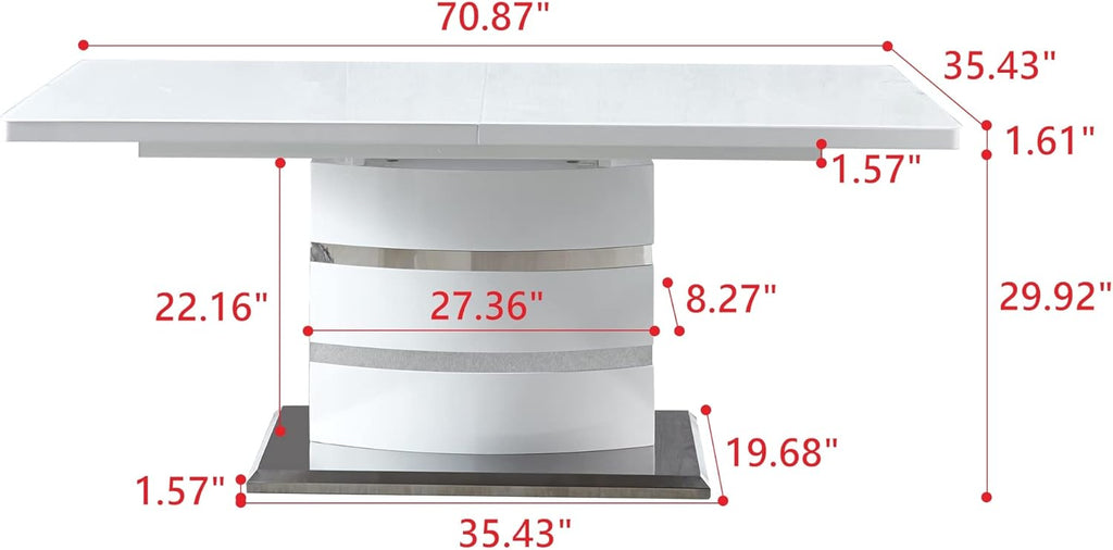 Extendable Dining Table with Butterfly Leaf, White High Gloss Lacquer MDF Base, Stainless Steel, 8 to 12 Person W801860