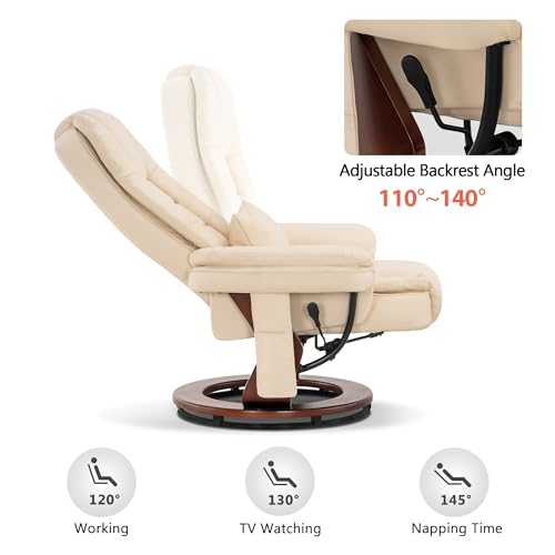 Cream White Faux Leather Recliner Chair with Ottoman Z362346