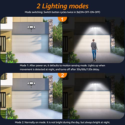 38W 4200LM 6000K IP65 Waterproof 3 Head LED Motion Sensor Flood Lights Black Q25246