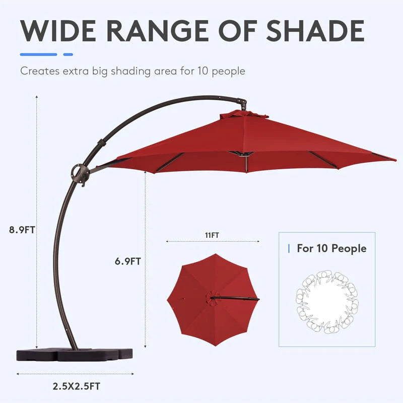 11ft Curvy Cantilever Offset Hanging Patio Umbrella with Base, Beige C21906