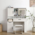 White Vanity Table with Lighted Mirror and Stool E102274