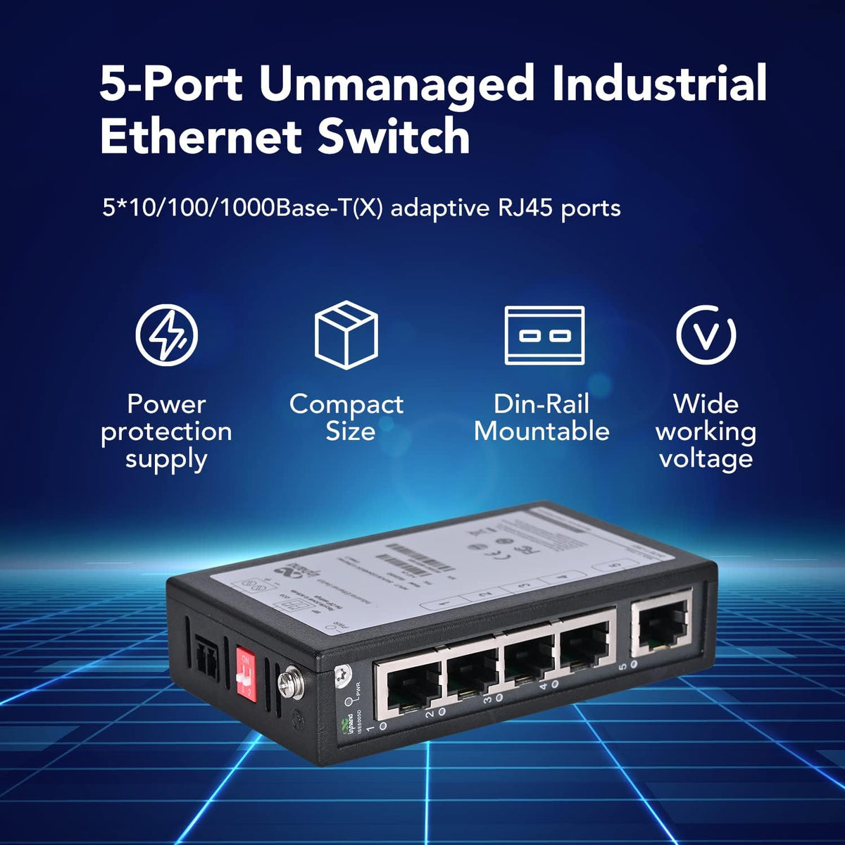 3-Port Unmanaged Industrial Ethernet Switch, Single Mode Dual SC Fiber, Pack of 2 X74893