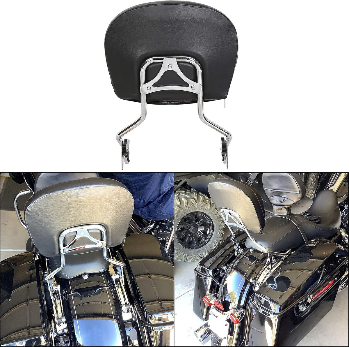 Detachable Passenger Backrest Sissy Bar Upright w/Pad Black Pack of 2 B48385