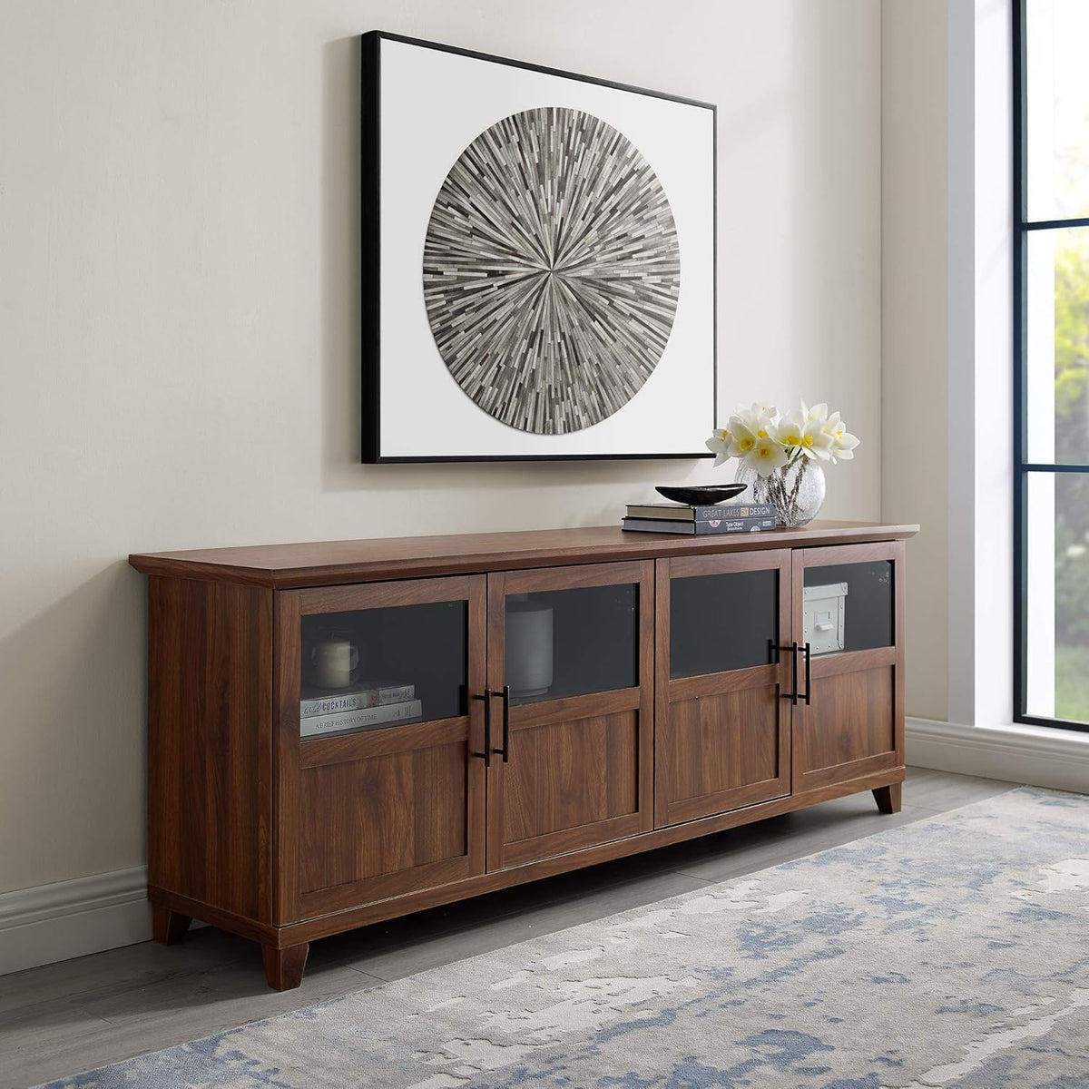 White Oak 70 Inch Glass and Wood TV Stand M181