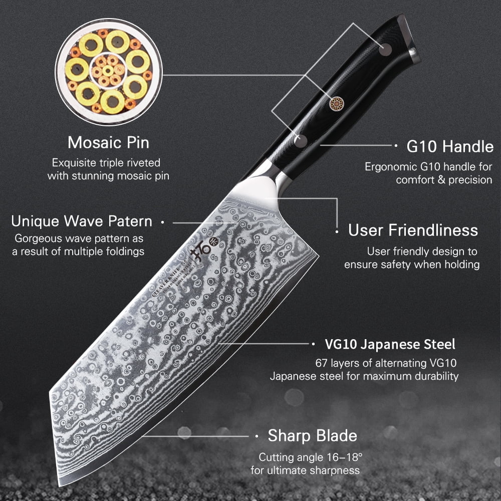 6Pcs Japanese VG10 Damascus Steel Kitchen Knife Set with Block Q2937
