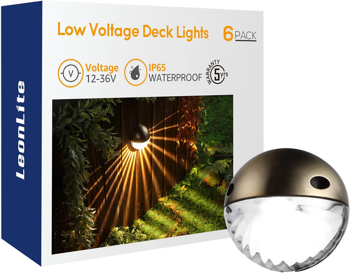12V LED Deck Light, IP65 Waterproof, Die-cast Aluminum, Bronze, 3000K Warm White, Pack of 6 L82267