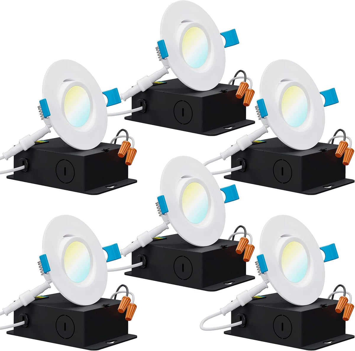 6 Pack 3 Inch Adjustable Color CCT Recessed LED Light Q573