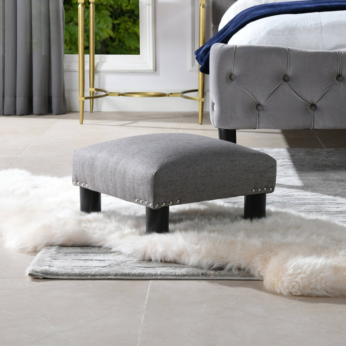 Dark Heathered Grey Square Accent Footstool Ottoman R656