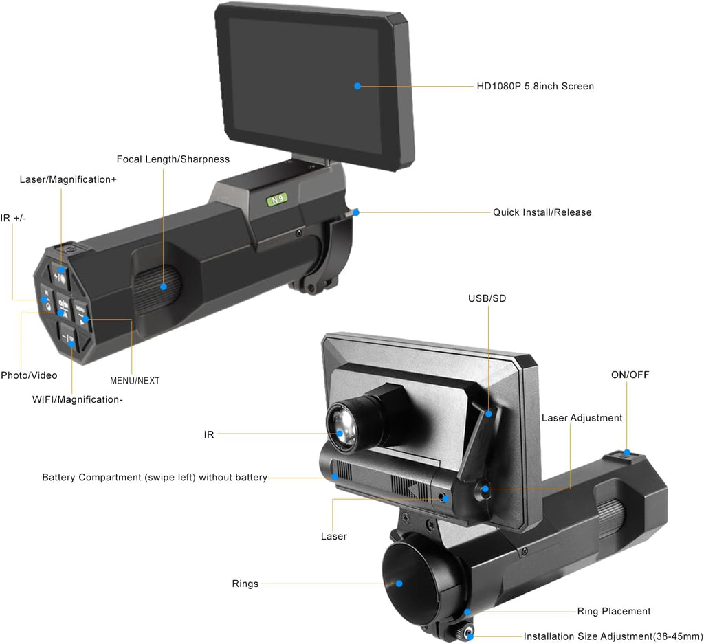 DIY Digital Night Vision Scope with Camera and 5.8 1080P HD Display Screen C60810