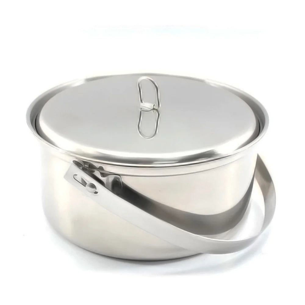 Stainless Steel Camping Cookware Set for 4 with Pot, Pan, Bowls, Folding Sporks V31346