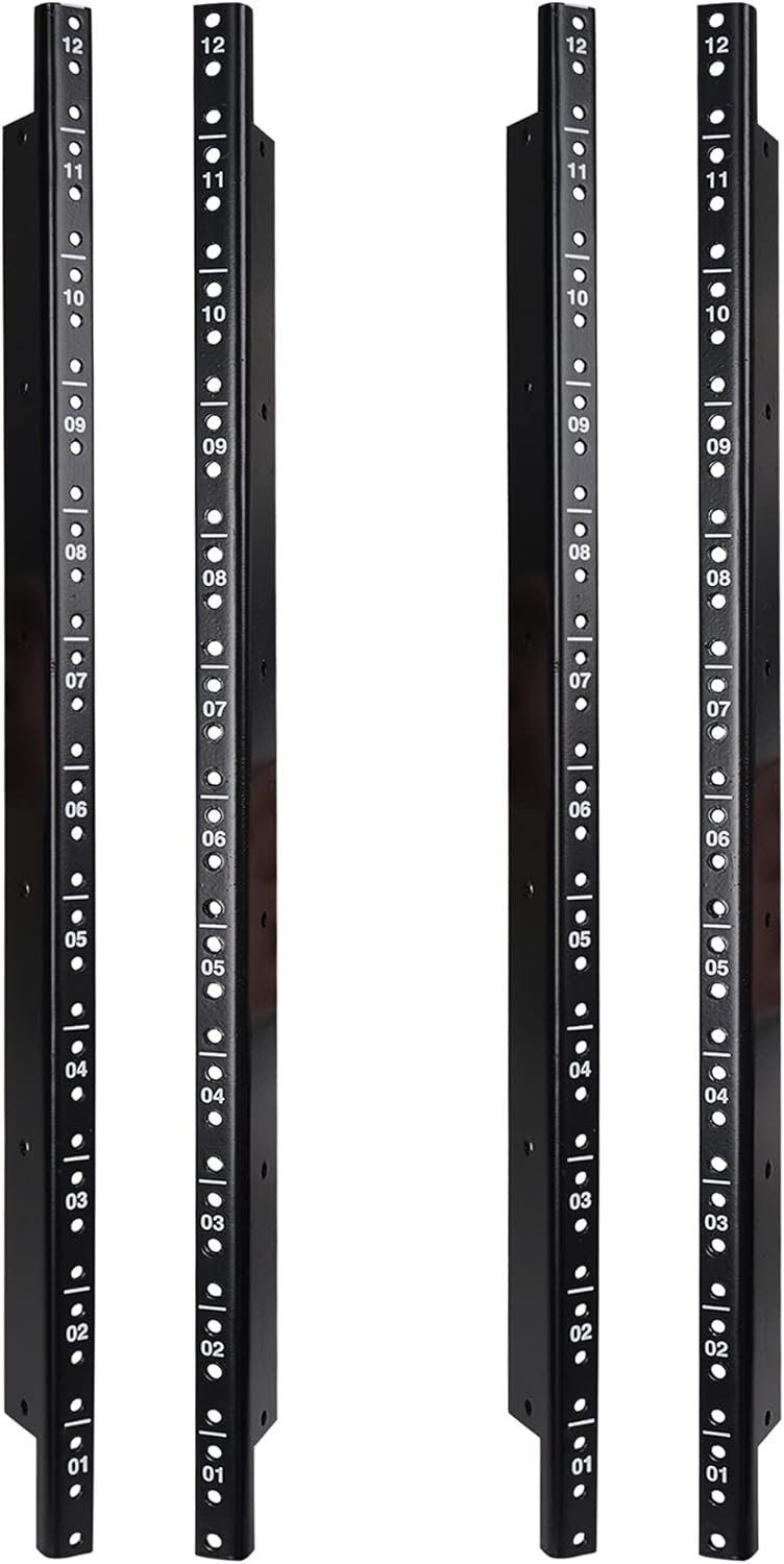 4-pack 12U Steel Rack Rails with Black Powder Coated Finish and Screws U585311