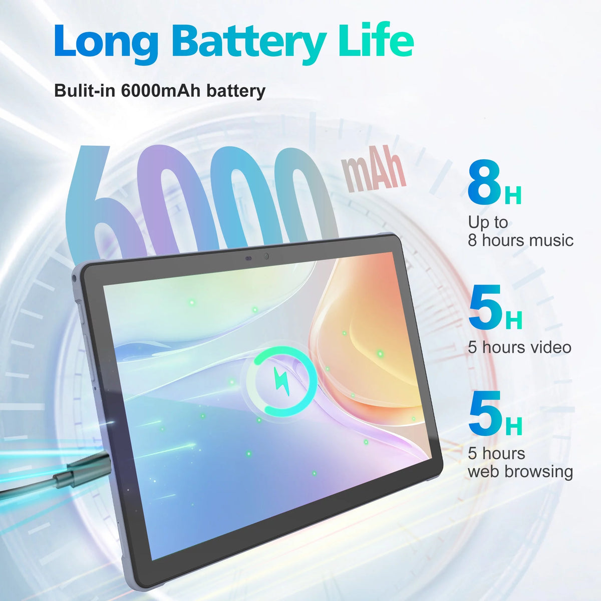 Android 12 Tablet 10.4 Inch with Case, 4GB RAM, 64GB Storage, Octa-Core, 6000mAh, Gray H624