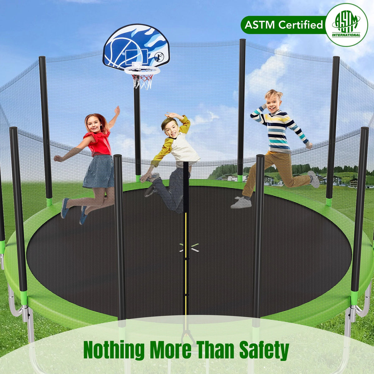 14FT Trampoline with Basketball Hoop and Safety Net X730393