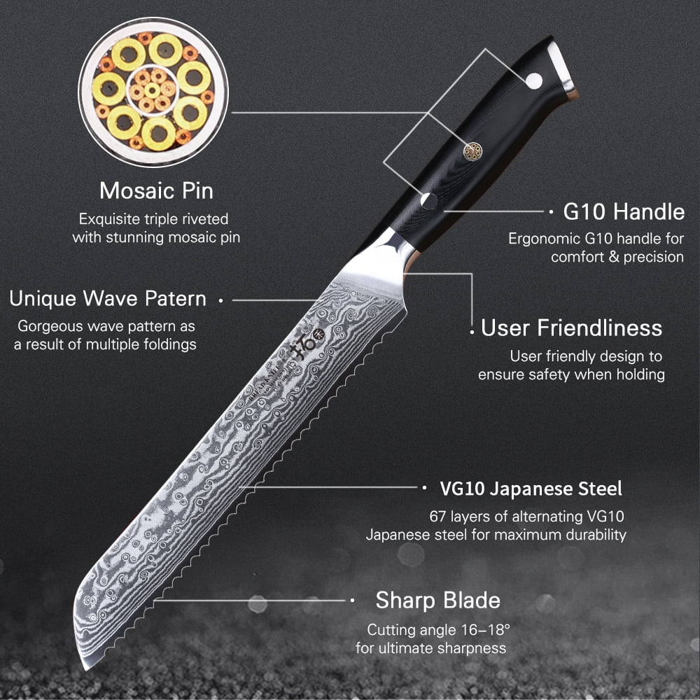 6Pcs Japanese VG10 Damascus Steel Kitchen Knife Set with Block Q2937