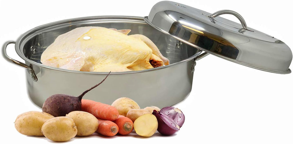 Stainless Steel Oval Roaster with Wire Rack and High Dome I515766