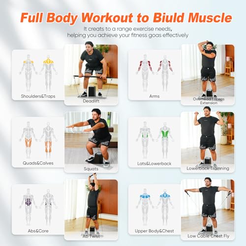 Smart Home Gym Equipment 180lbs Resistance Portable Full Body Workout Cable Machine X364736