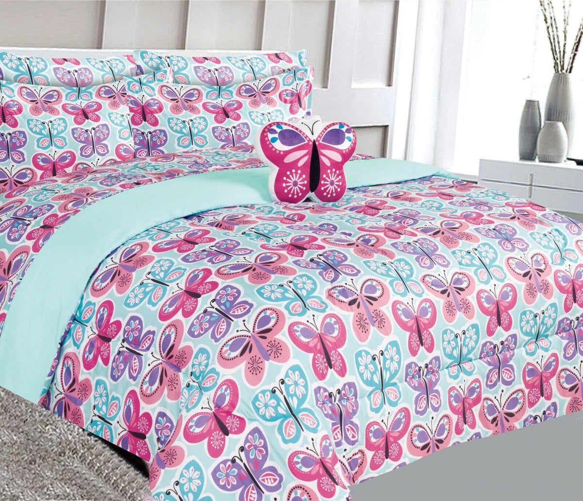 Blue Full Comforter Set with Fitted Sheet and Pillow Sham V793706
