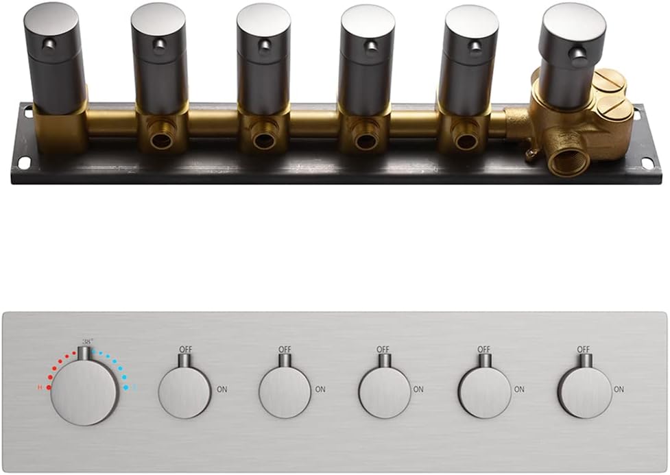 Polished Chrome 4-Outlet Solid Brass Mixer Shower Valve with 5 Round Handles I232514