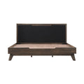 Oak Wood King Platform Bed with Faux Leather Headboard W862