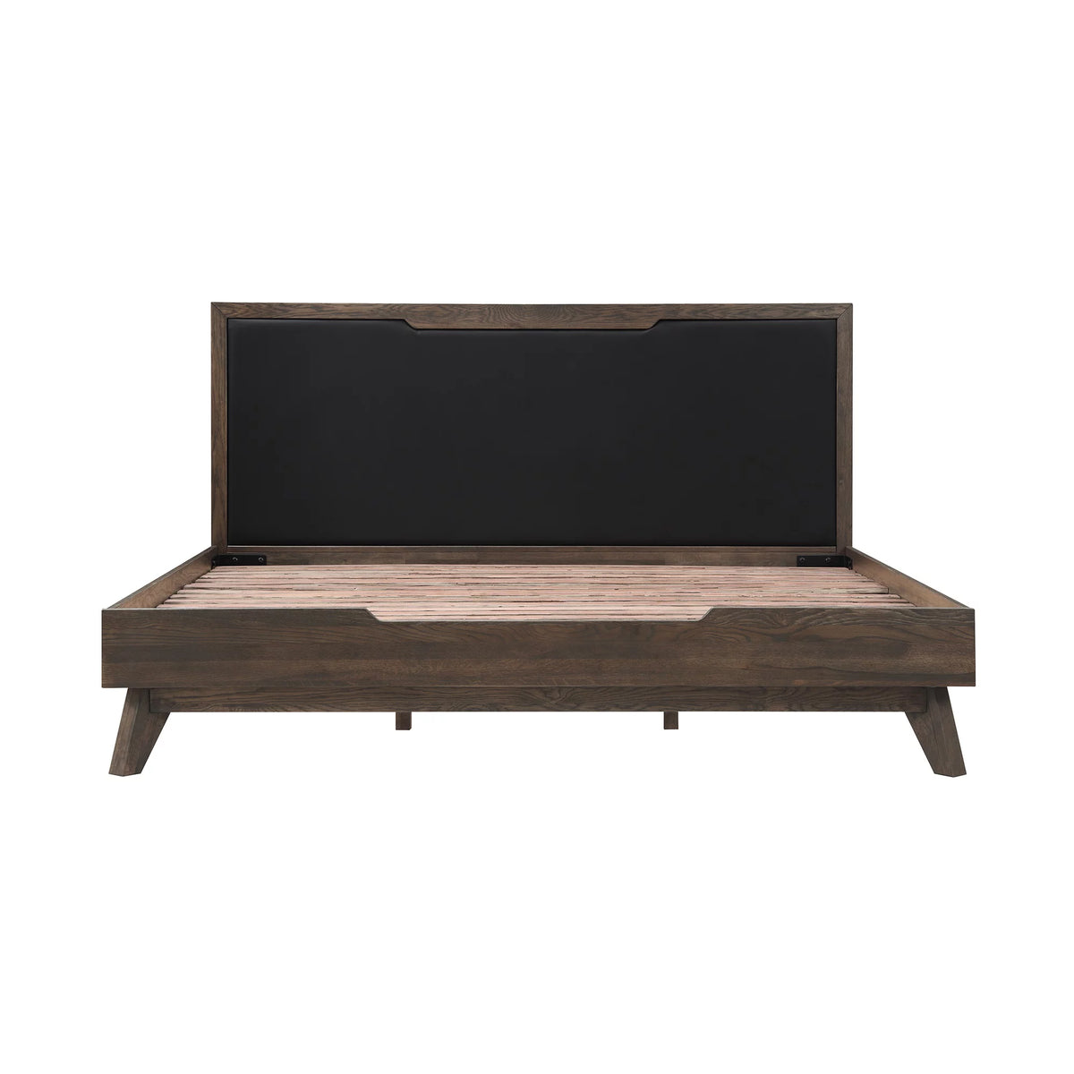 Oak Wood King Platform Bed with Faux Leather Headboard W862