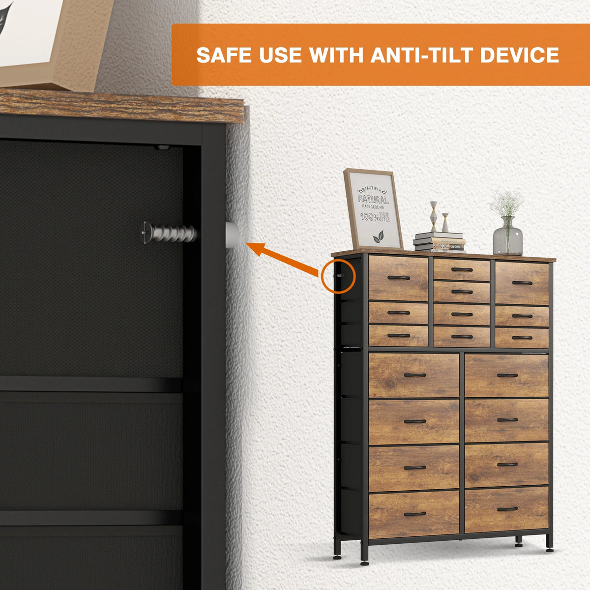 Rustic Brown 18 Drawer Fabric Dresser P641812