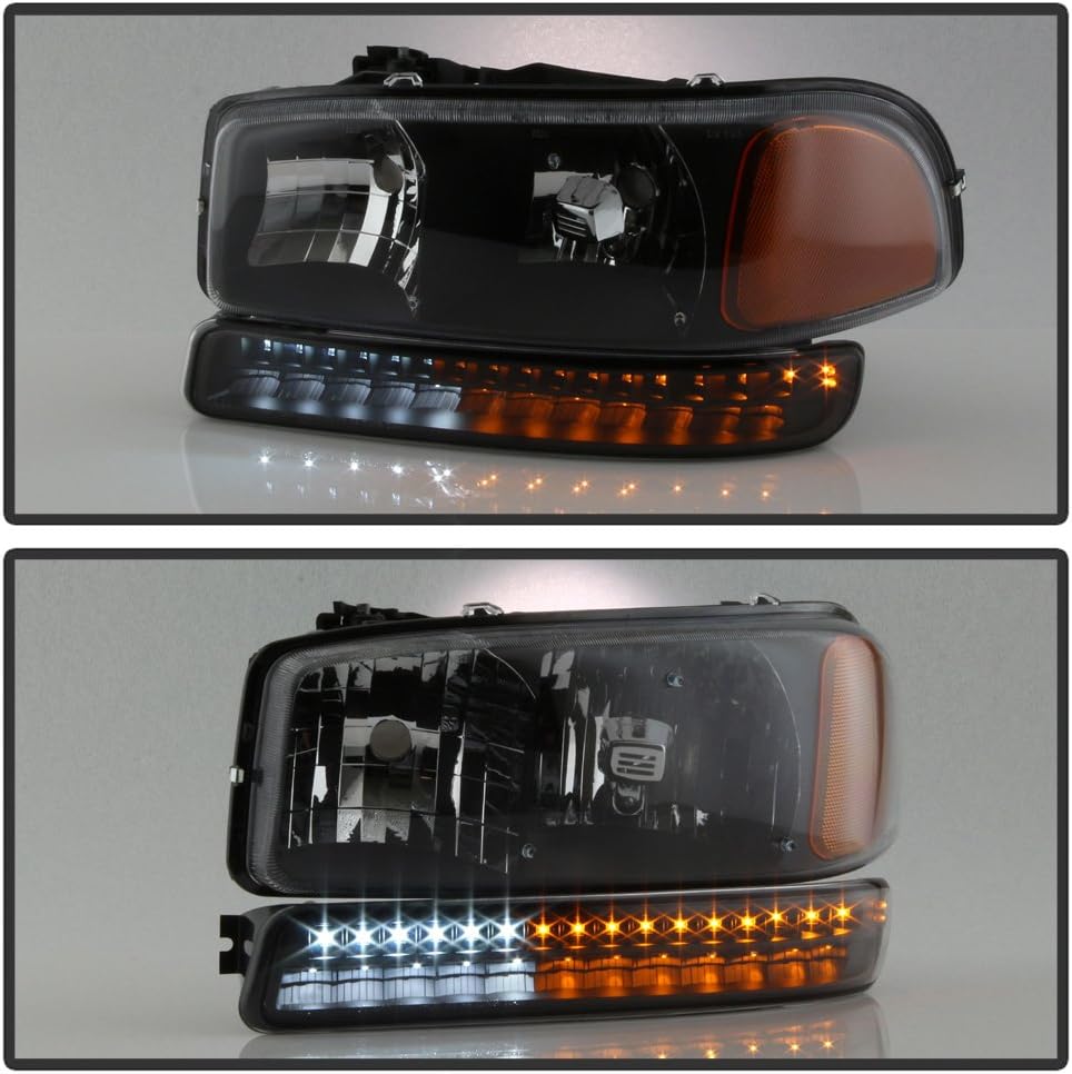 Black 1999-2006 GMC Sierra Yukon XL Headlights LED Parking Bumper Signal Lights S632325