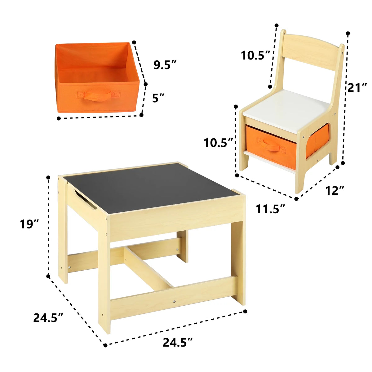 3 in 1 Kids Wood Table & 2 Chairs Set with Storage M8114